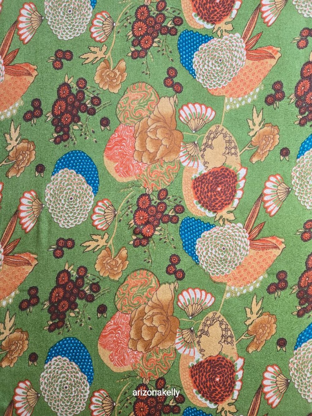 J. Peterman Scarf Wool/Silk Blend Botanical Flowers Green